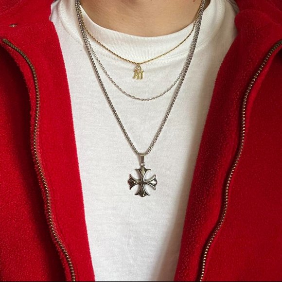 Y2K 2000s vintage heavy metal punk silver gothic cross pendant chain necklace - Picture 5 of 8